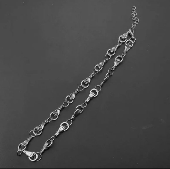 HAND Grip fist link choker necklace adjustable silver or black - Picture 5 of 5